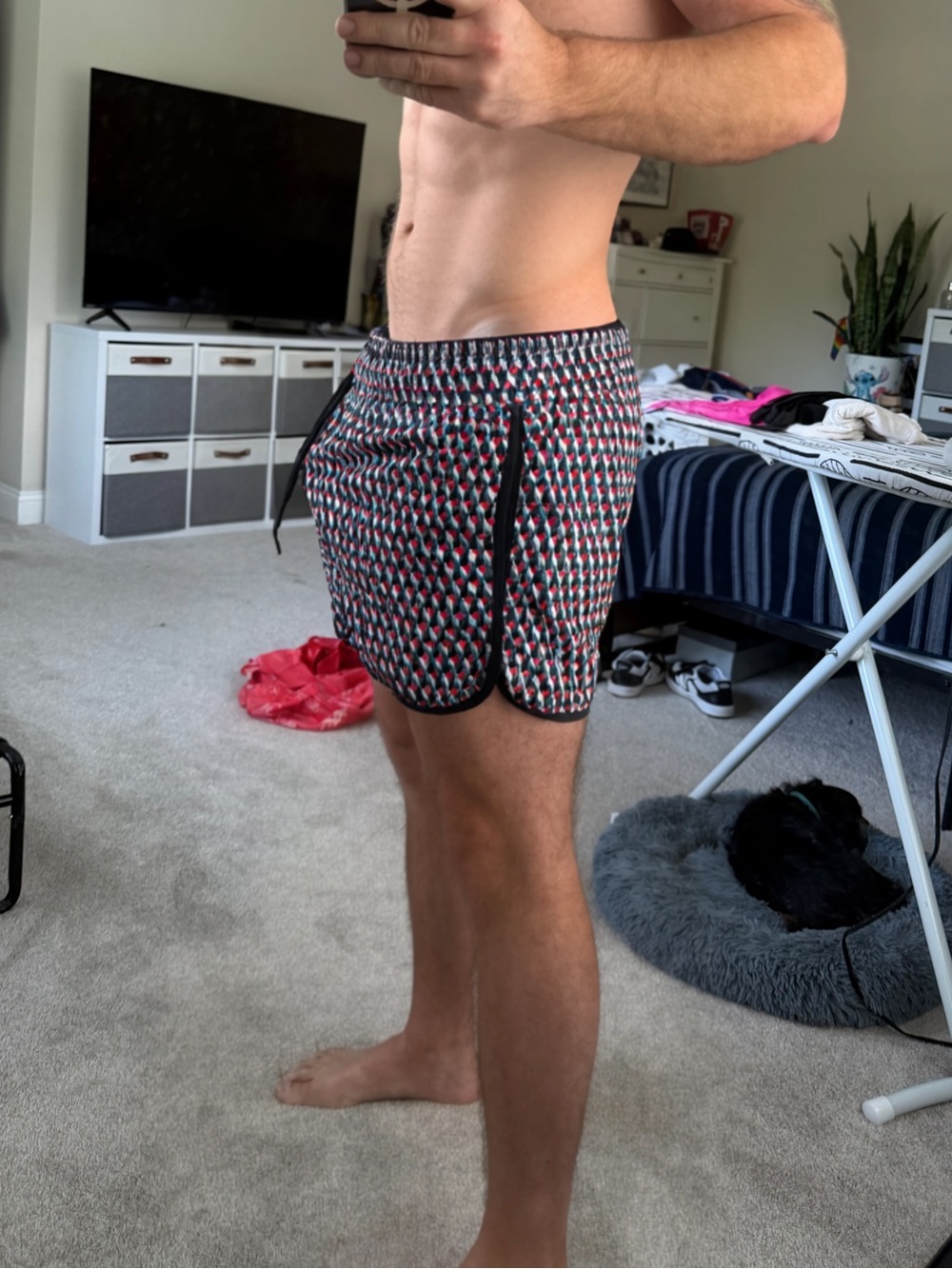 Men's H&M Patterned Swim Trunks - Red, White & Black XL